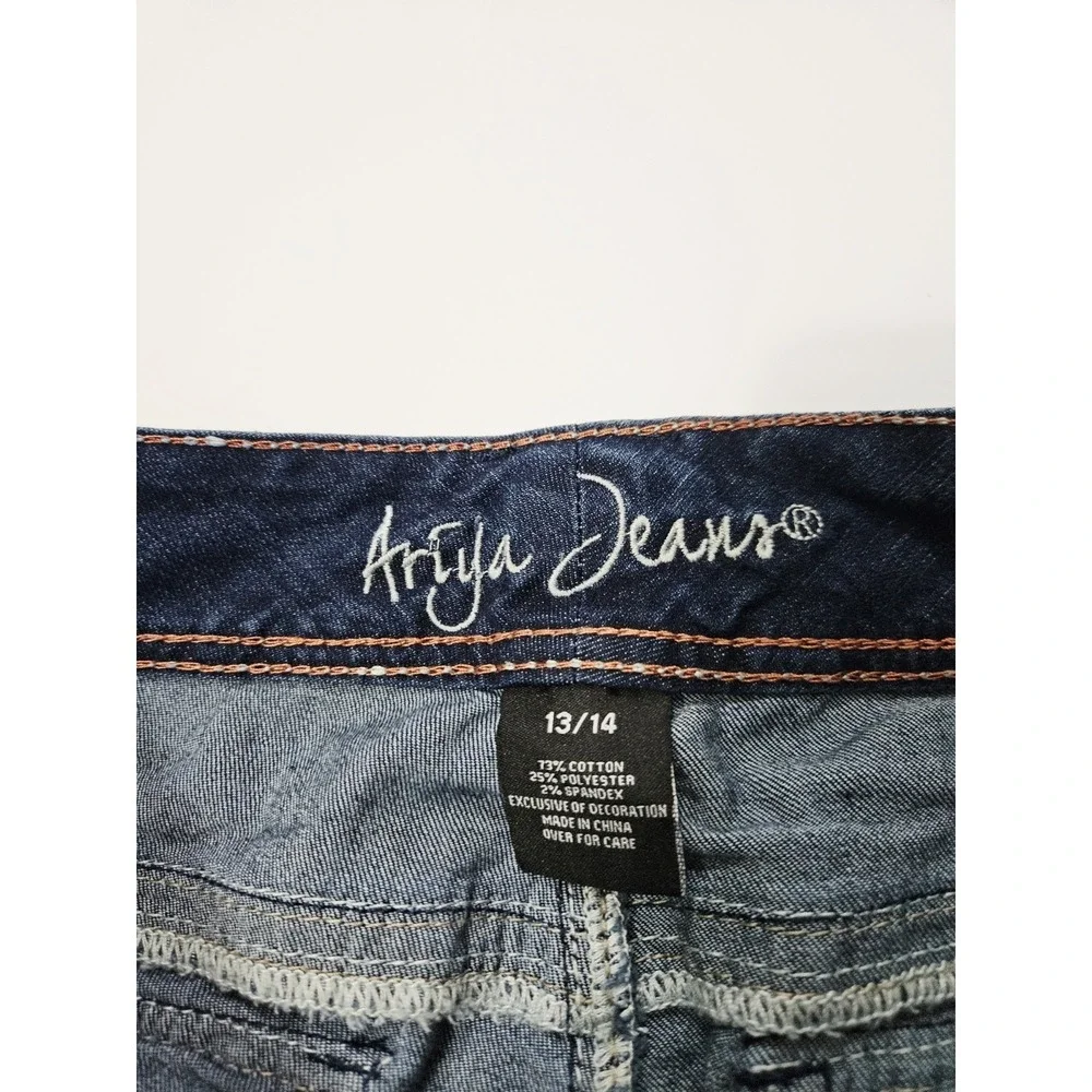 NEW ARIYA JEANS Women's Size 13/14 Slim Bootcut Flap Pockets Blue‎ Embroidered